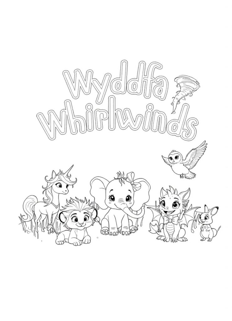 Wyddfa Whirwinds free colouring page 2 Wyddfa Whirlwinds all friends together colouring page 2